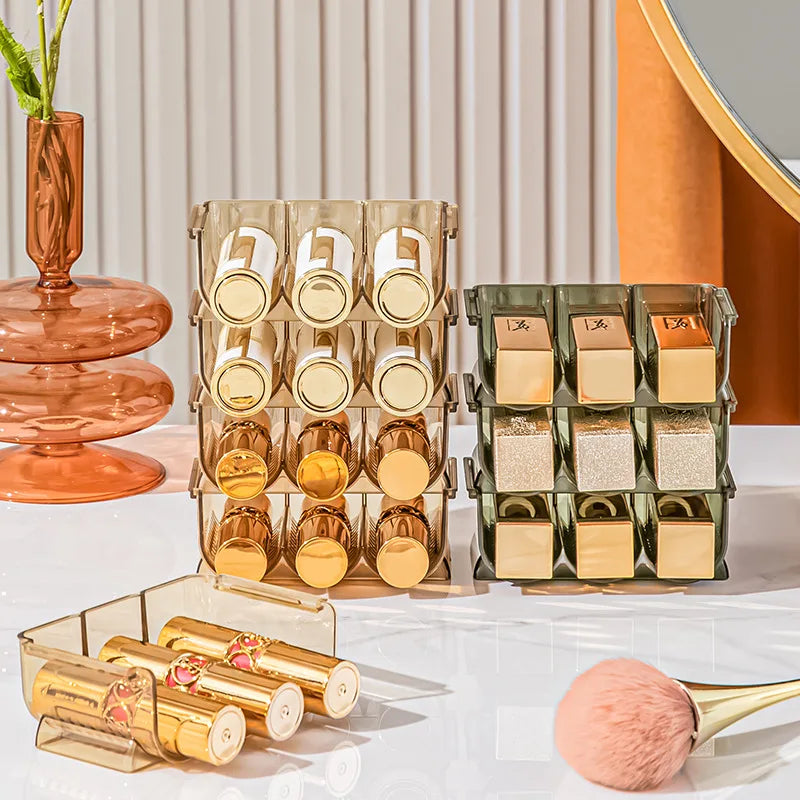 présentoir cosmétique transparent moderne boîte rangement maquillage acrylique 10 gonds doré minimaliste