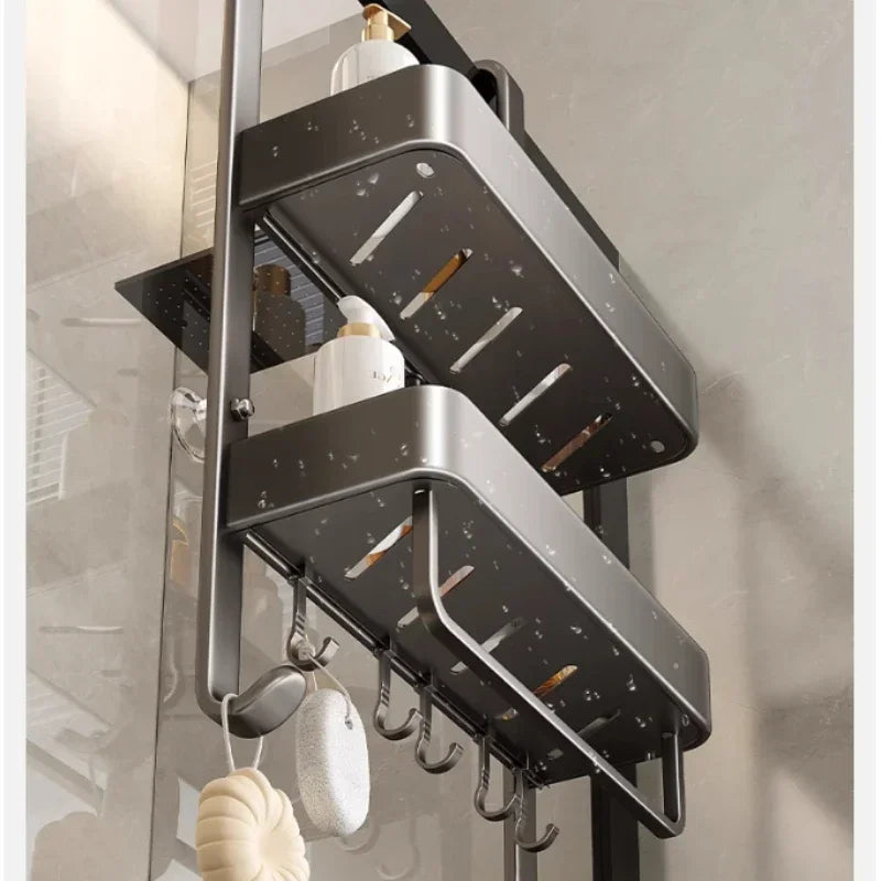 étagère douche adhésive aluminium moderne multifonctionnelle stable argente argentée lisse opaquet rechargeable