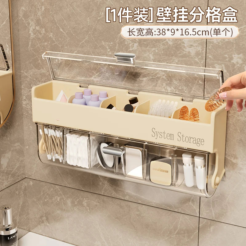 boîte rangement murale moderne transparente compartiments organisateur salle bain adhésif cosmétiques accessoires minimaliste