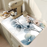 tapis cuisine séchage vaisselle gris motif floral moderne antidérapant absorbant facile nettoyage