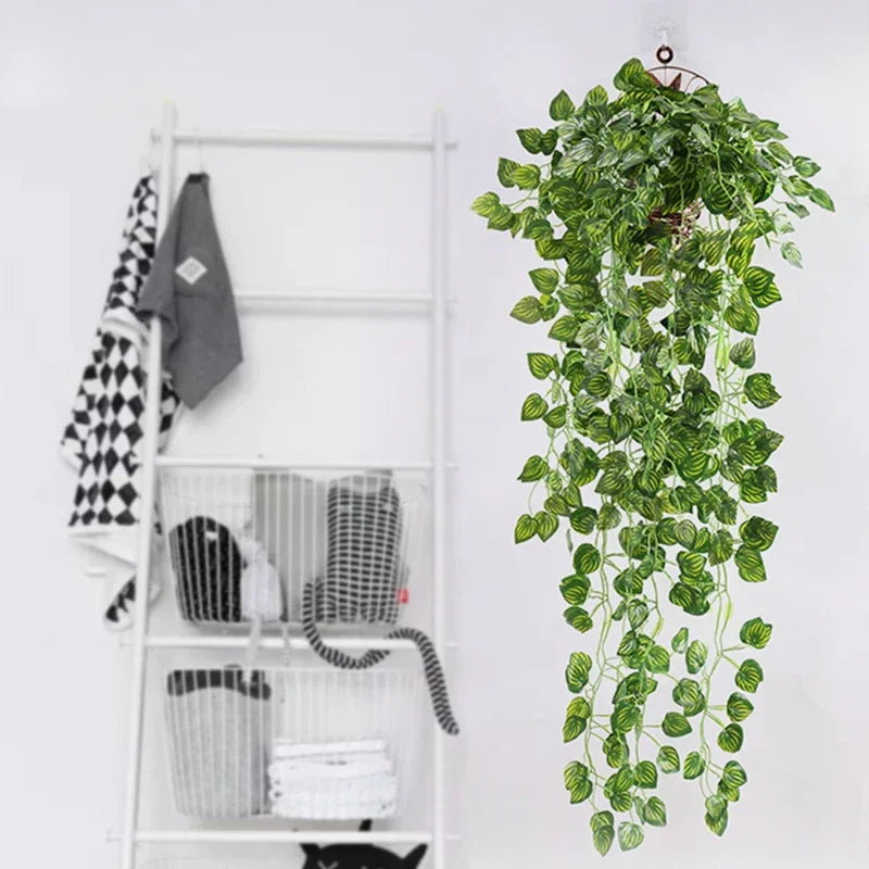 plantes artificielles suspendues feuilles ovales vigne moderne anneaux métalliques extérieur intérieur decoration