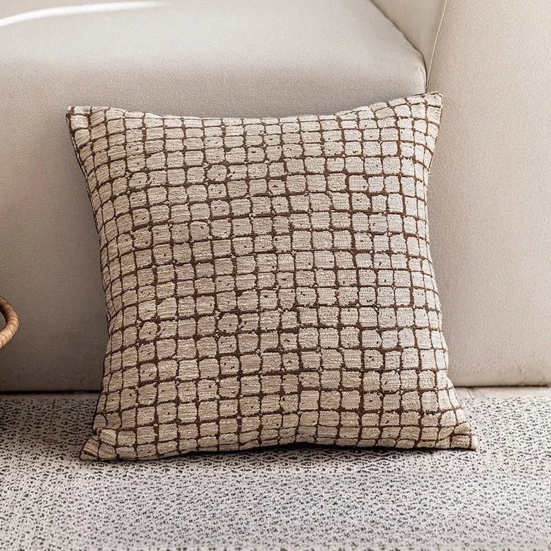 housse coussin géométrique polyester texture douce nordique moderne marron clair beige foncé