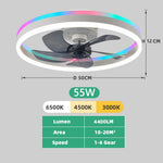 ventilateur led moderne blanc rouge vert bleu anneau lumineux télécommande fixations anneaux lumineuxRGBO