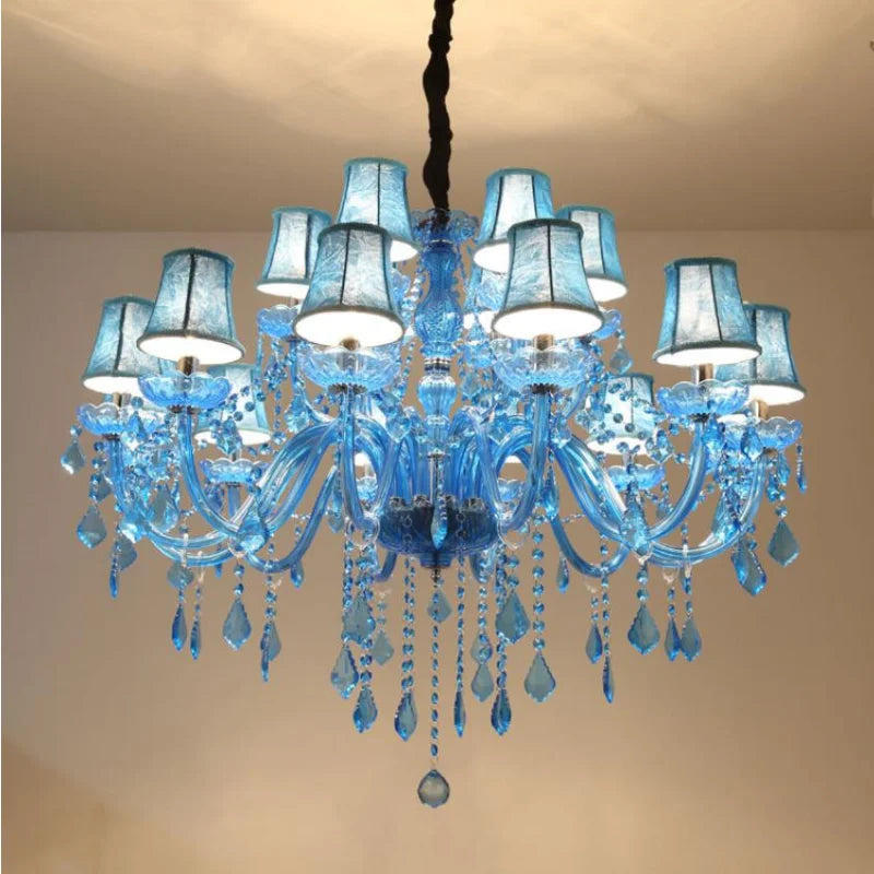 lustre classique bleu transparent pendeloques goutte forme led salon chambre