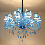 lustre classique bleu transparent pendeloques goutte forme led salon chambre