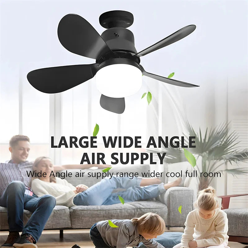 ventilateur lampe intégrée noir blanc moderne minimaliste télécommande inclusion lumière pales abs