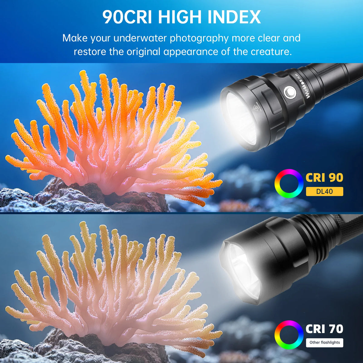lampe torche sous marine 5000 lumens leds rechargeable plongee corail indicateur profondeur