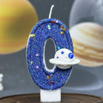 bougies numéraires bleu pailleté motif étoiles thème espace anniversaire mariage fiançailles tringle