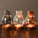 lampe poser moderne transparent base bois brun doré ridées minimalistes