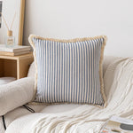 housse coussin rayures coton chanvre rustique beige rouge decoratif maison canape lit salon voiture