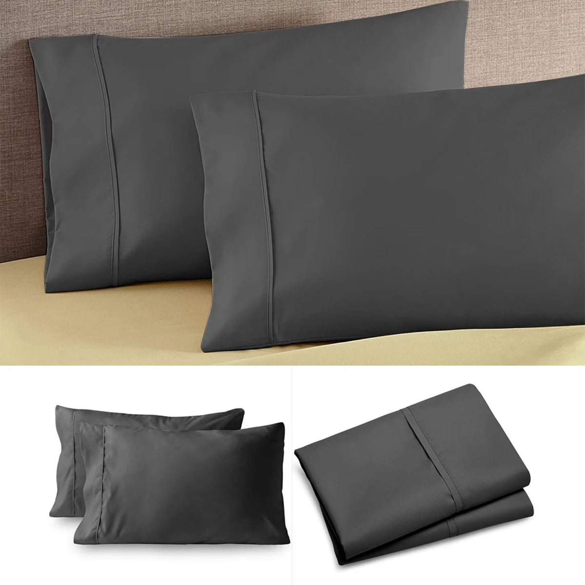 taies d'oreiller microfibre coton polyester beige gris noir bleu rouge blanc enveloppe simple literie