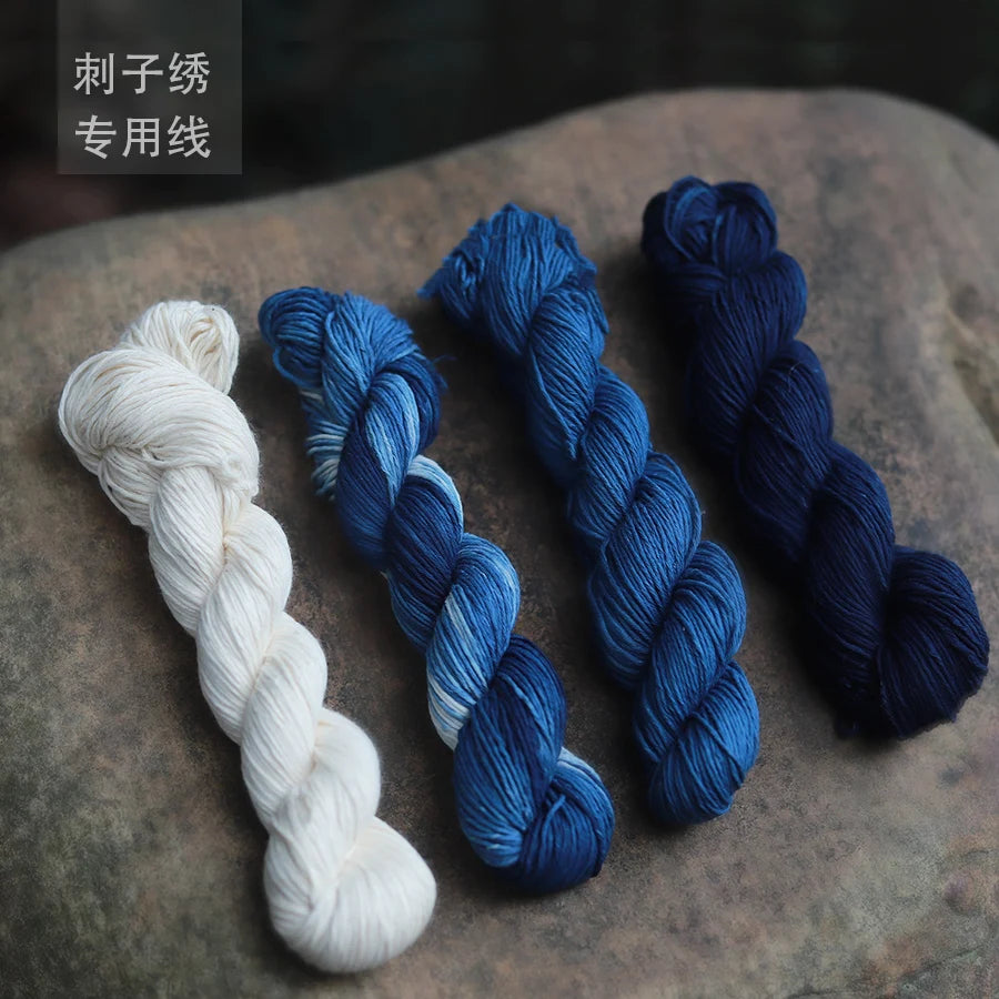 fil coton bleu broderie traditionnelle blanc ombre douce uni crochet artisanal longueur centaines mètres