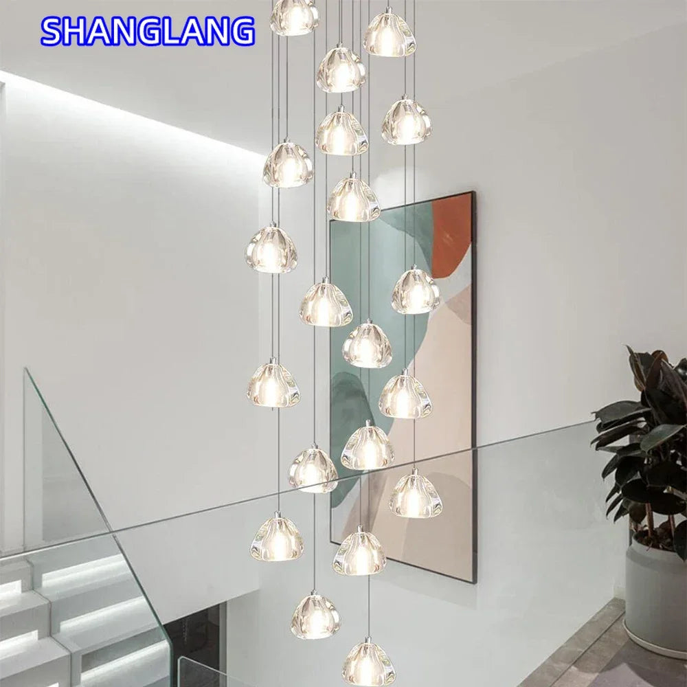 suspension lumineuse moderne transparente cristal ampoules led 200cm haute luminosité