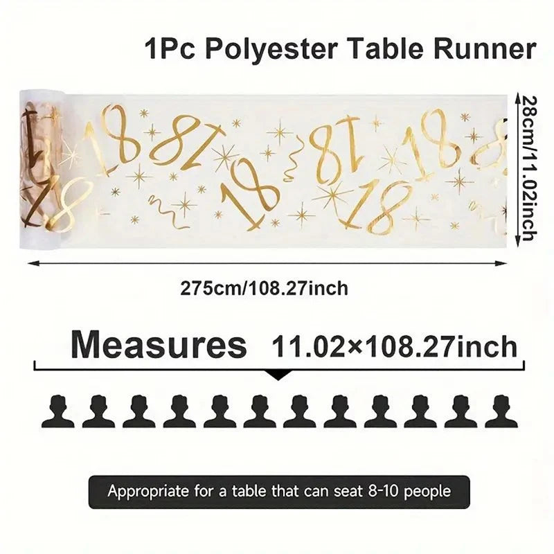 chemin table blanc or imprimé chiffres dorés étoiles abstrait fête anniversaire rouleau 28cm longueur