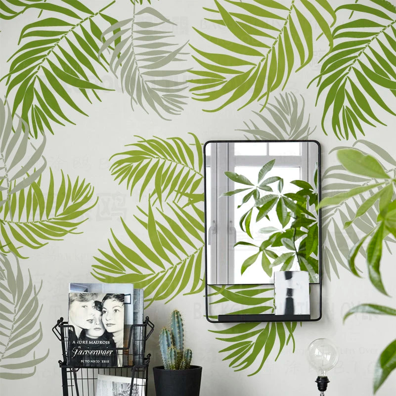 papier peint moderne feuilles palmier adhésif vert clair vert foncé gris clair 40cm 55cm