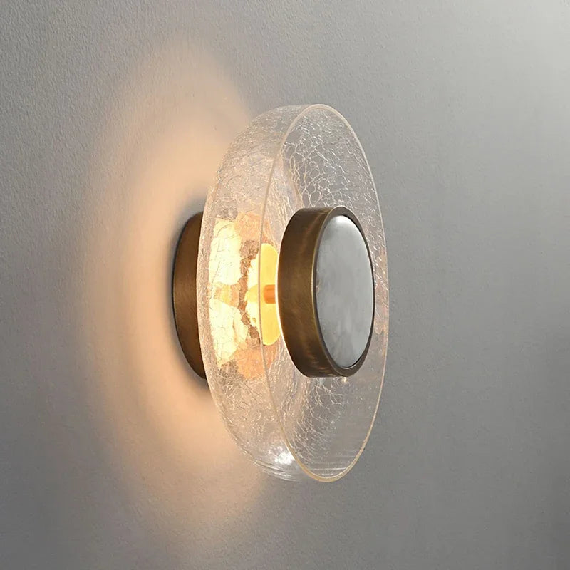 applique murale moderne verre craquelé bronze beige clair lumière filament