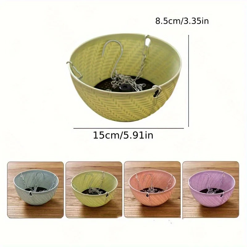 cache pots suspendus moderne rayures diagonales blanc rose vert violet opaques chaînes métalliques balcon
