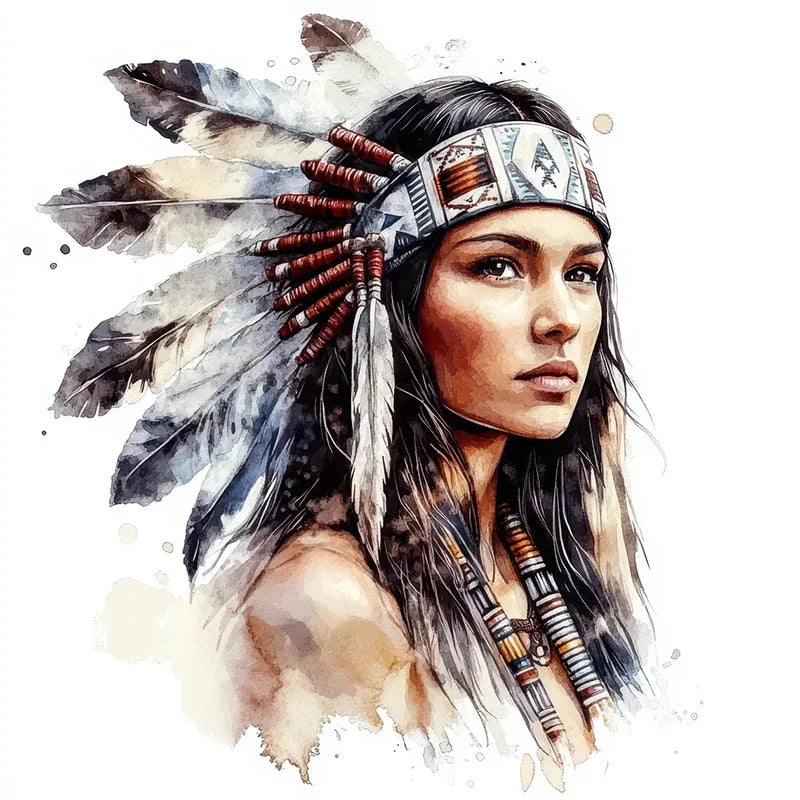 sticker autocollant portrait femme amérindienne chapeau traditionnel multicolore moderne pvc
