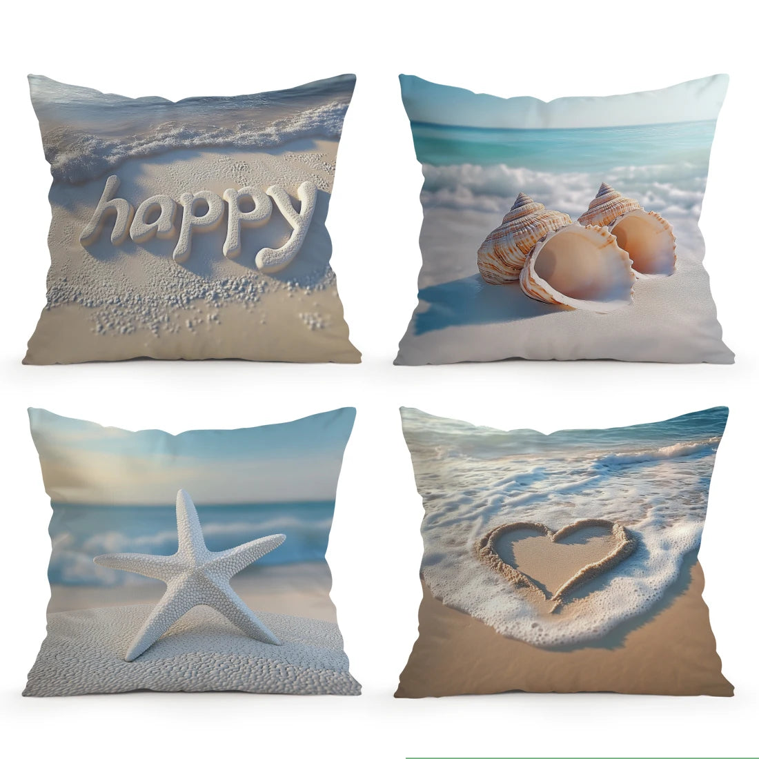 housse coussin plage polyester lettre happy coquillages moderne 40cm 45cm 50cm set decoration chambre