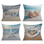 housse coussin plage polyester lettre happy coquillages moderne 40cm 45cm 50cm set decoration chambre