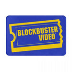 tapis sol antidérapant imperméable coton polyester bleu foncé jaune motif blockbuster video rétro duveteux
