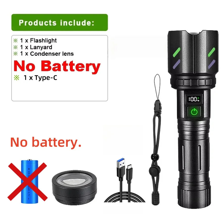 lampe torche noire rechargeable ipx6 étanche lumiere led intense camping