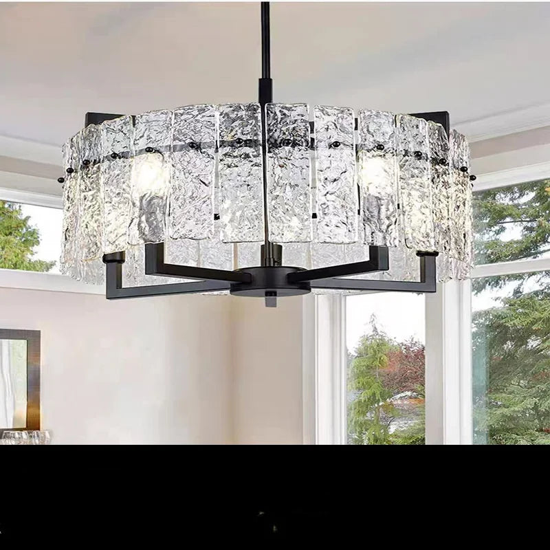 suspension lumineuse moderne élégante or noir transparent verre strié chambre salon restaurant