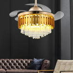 ventilateur moderne doré noir cristal brillant télécommande led élégant transparent fixations