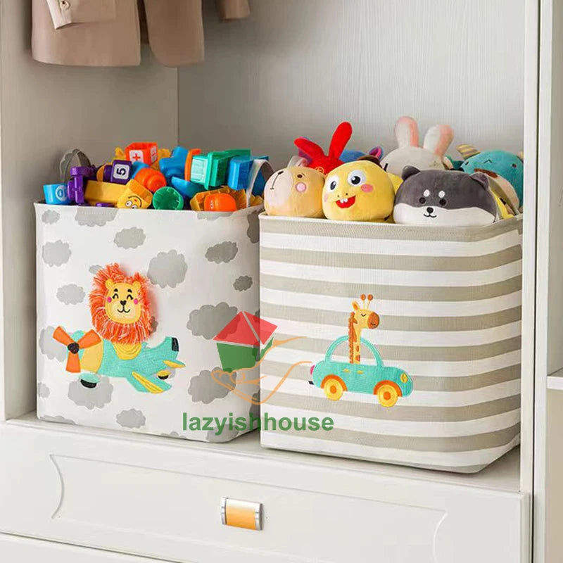 paniers rangement pliant tissu lin motif animaux moderne poignées corde rangement jouets chambre