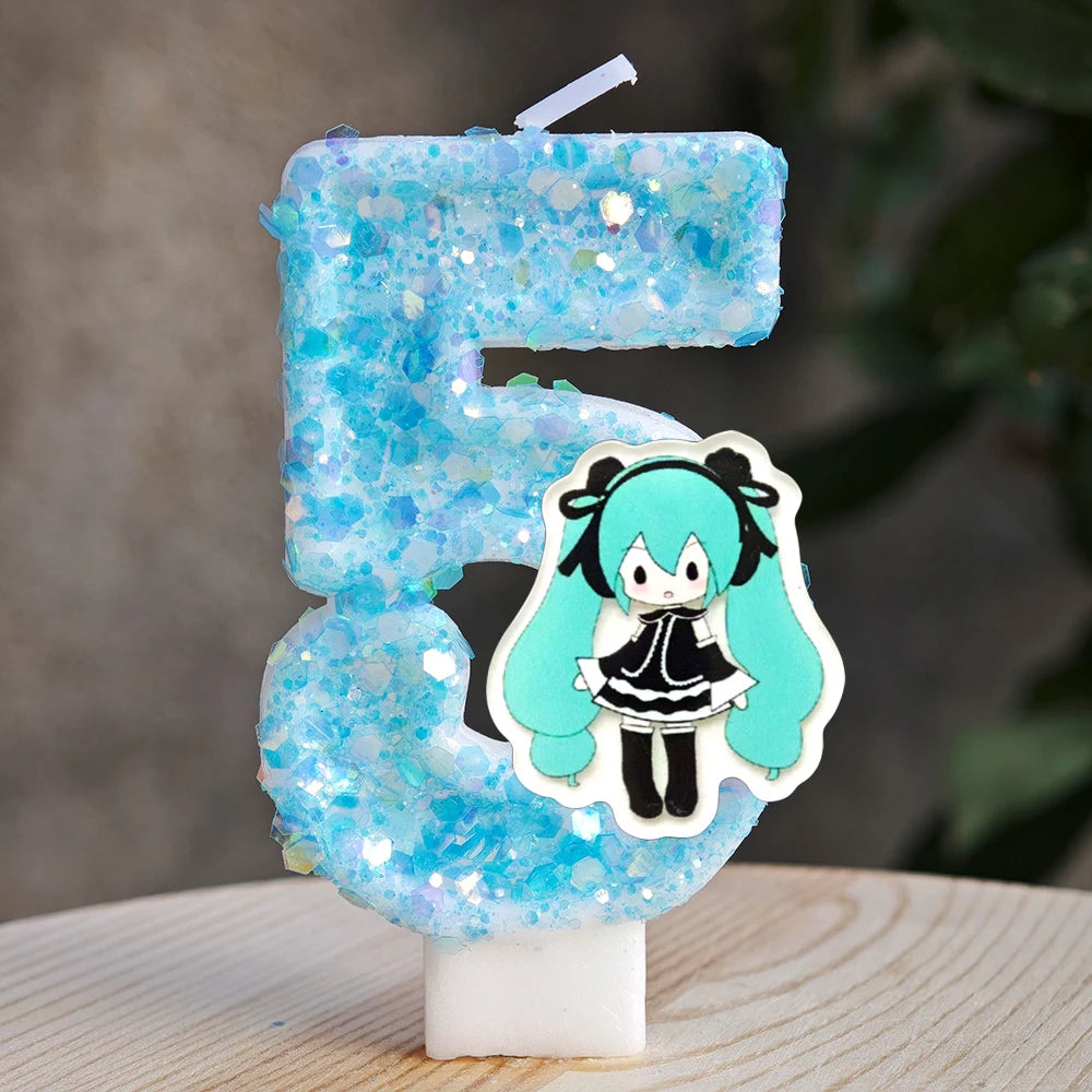 bougies anniversaire hatsune miku chiffres glitter bleu blanc décoratives anime personnalisées enfants adultes