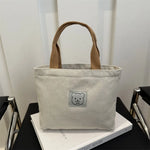 sac main toile ours décontracté unisexe poignées motif ours beige casual resistant polyester