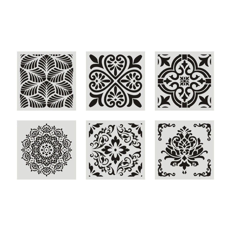 stencils peinture art deco floral blanc noir ornements complexes mur sol meubles