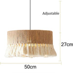 lampe suspendue moderne bohème tissu tressé franges blanches 40cm beige blanc