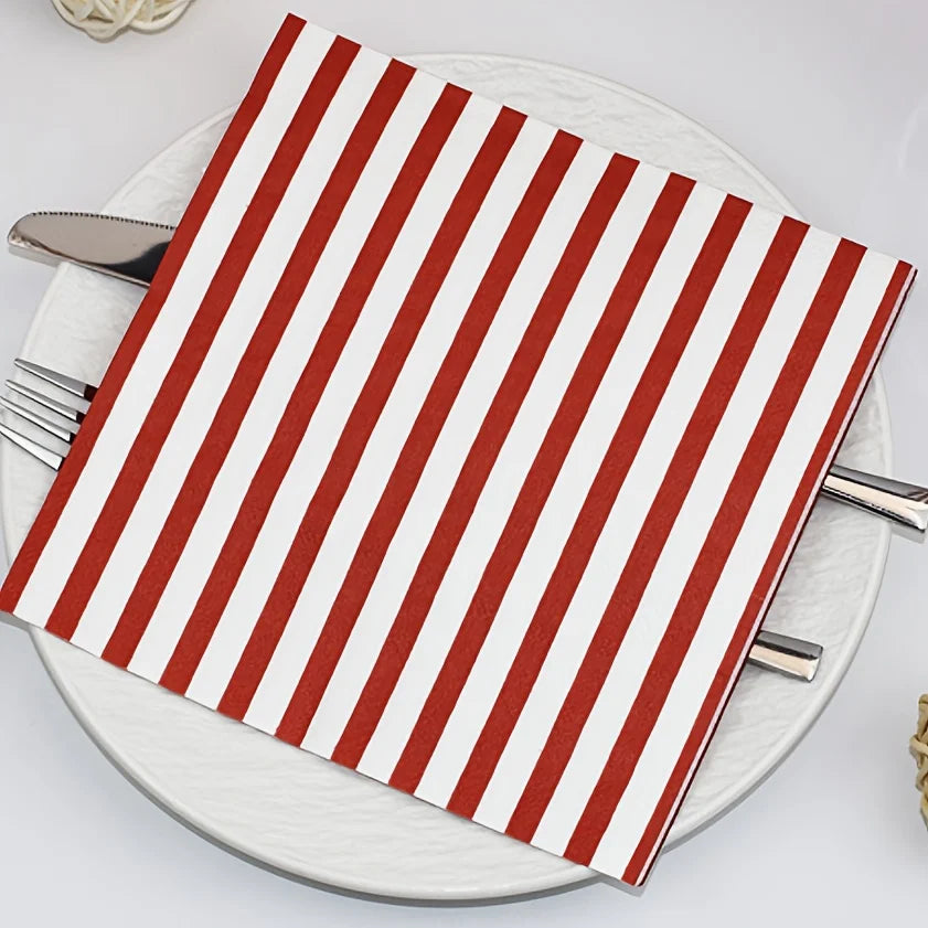 serviettes papier rayures rouges festives dimensions 33x13cm classique usage maison restaurantpaquelettes 20 40 60