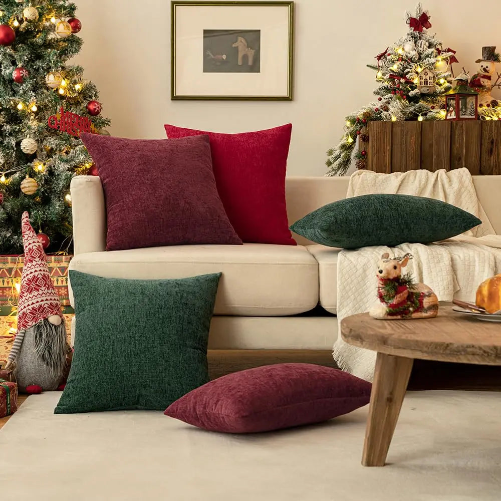 pilows covers square dark green chenille texture invisible zipper decor christmas winter