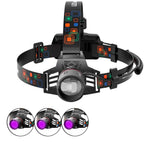 lampe frontale led rechargeable usb noir bande ajustable modes lumiere haute bas strobe