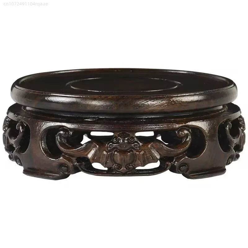 support bois ornements sculptés complexe artisanal marron foncé traditionnel décoration maison objet décoratif stand