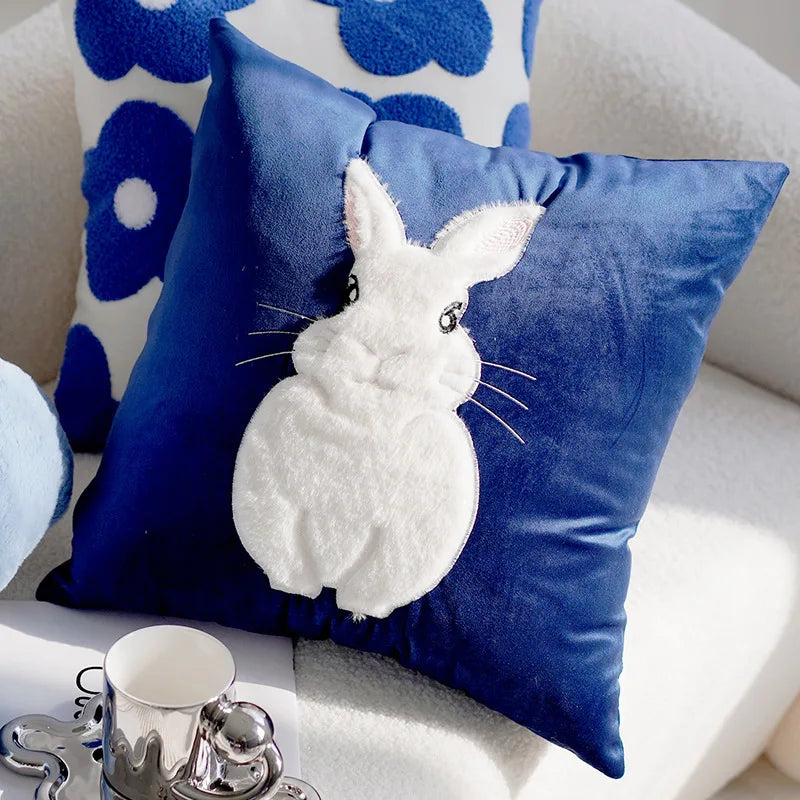 taies d'oreiller fleur brodées moderne coton polyester lit décoration maison bleu blanc vert