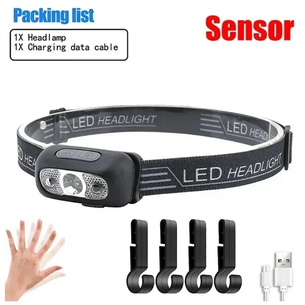 lampe frontale led rechargeable usb camping course nocturne pêche réparation bandeau ajustable moderne