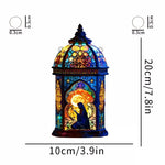 lanterne art nouveau bleu orange motifs floraux étoiles rétro opacité chaînes fixations murales