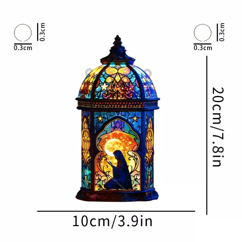 lanterne art nouveau bleu orange motifs floraux étoiles rétro opacité chaînes fixations murales