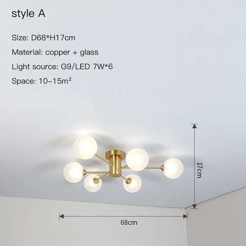 lampe suspension or sphères translucides moderne art déco lumière led 15 sources toucher interrupteur