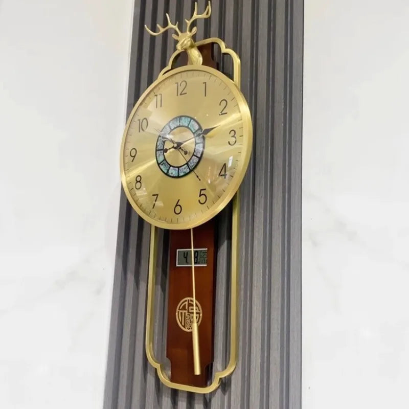 horloge murale or bois motif géométrique aiguille digitale classique fixation