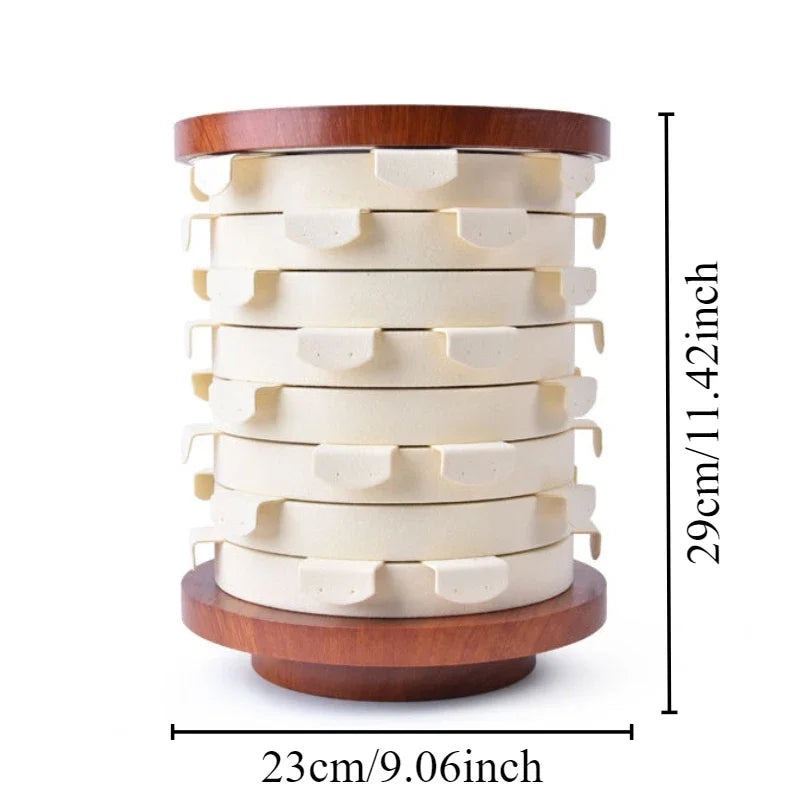 présentoir bijoux rotatif velours bois beige gris moderne clips removable supports individuels