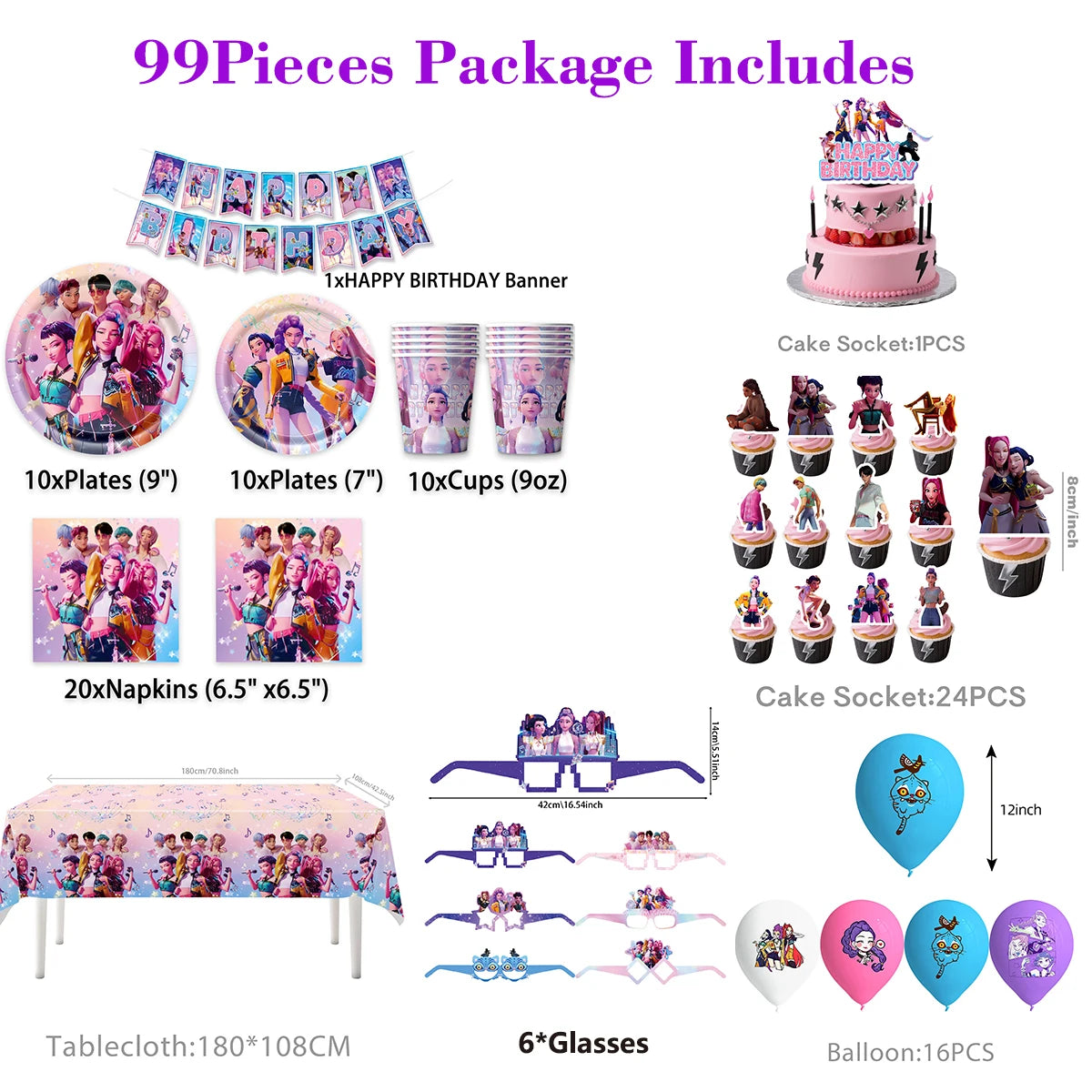 décoration anniversaire pop moderne happy birthday banner galets gobelets serviettes transparentes adhésives multicolores festives