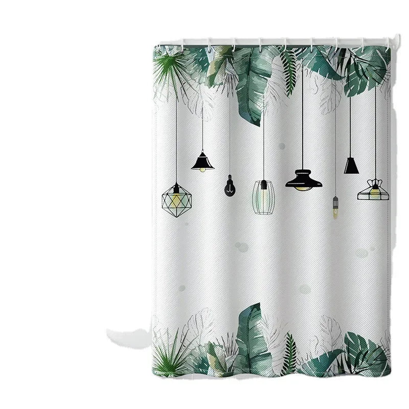 rideau douche moderne feuilles tropicales imperméable peva crochets vert blanc opaque