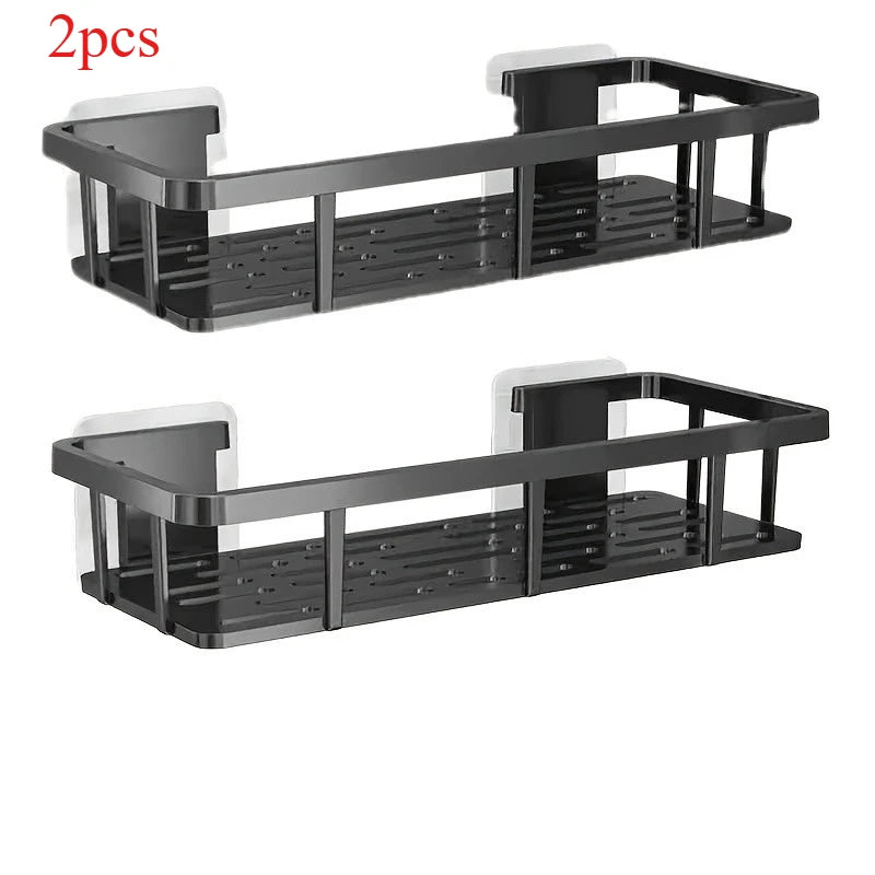 étagère salle bain noir adhésif sans perçage moderne grille perforation rangement robuste plastique