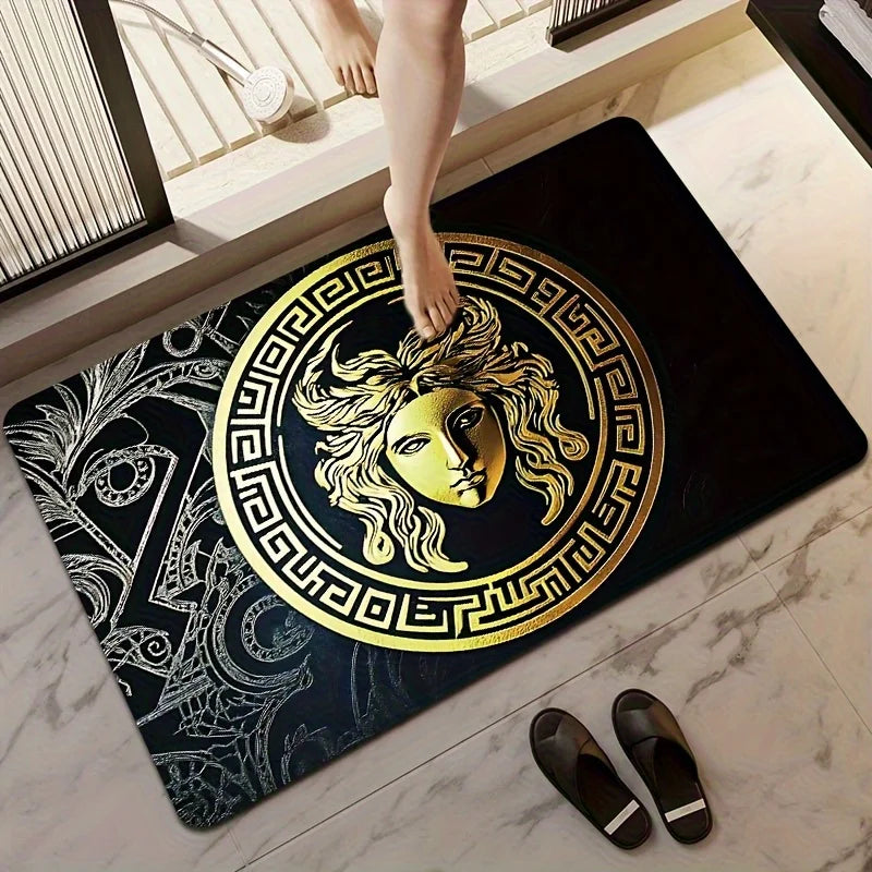 tapis noir doré ornement grec floral antidérapant extérieur résistant élégance adhésif salon chambre bain