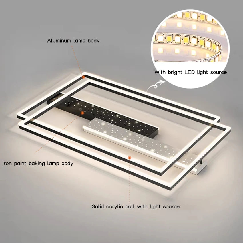 Luminaire LED moderne pendentif noir blanc géométrique 20+LED 3000lm chambre salon