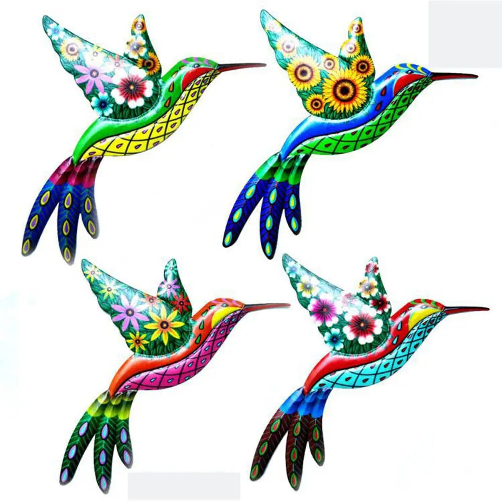 décoration murale oiseau colibri métal fleurs colorées vert bleu orange rose jaune